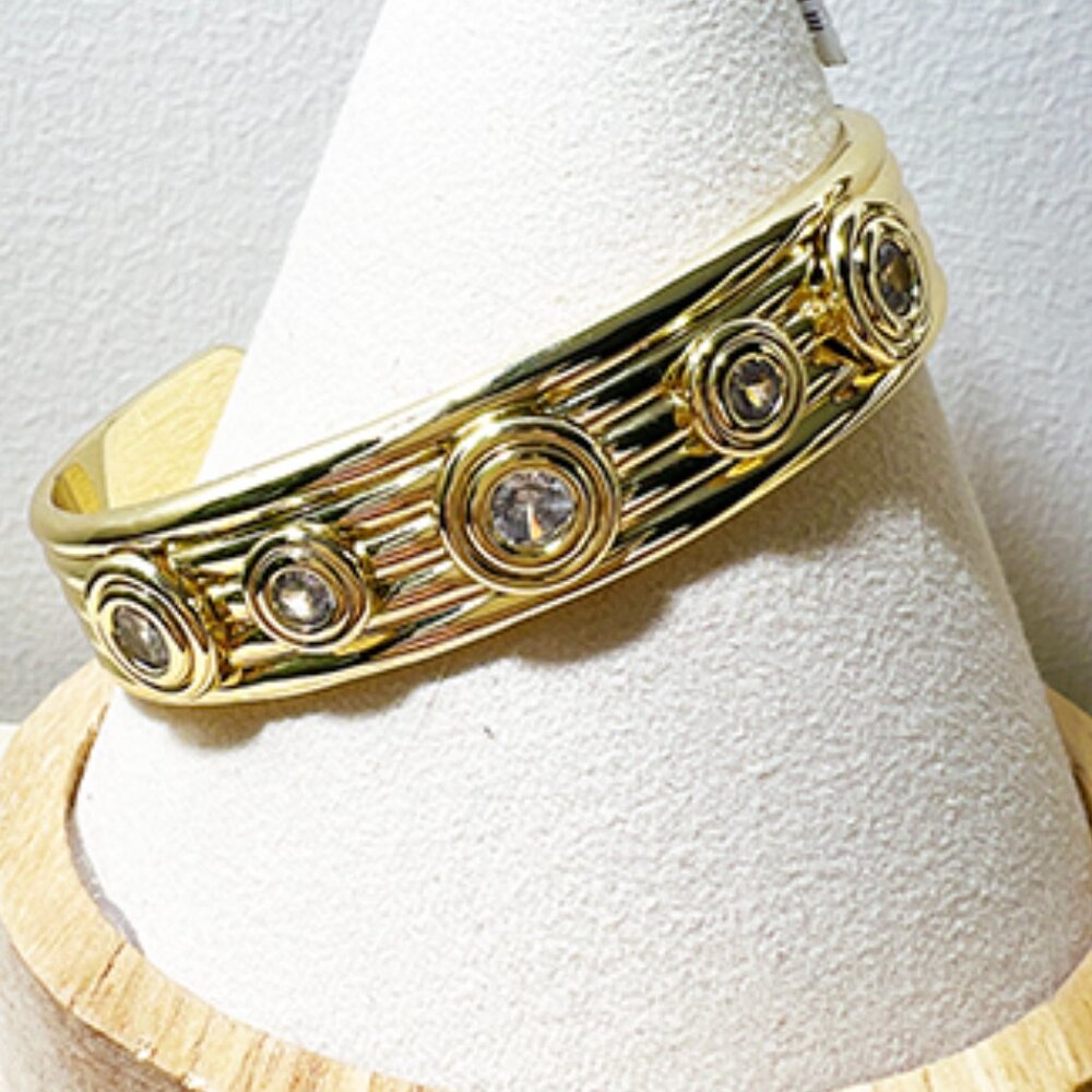 AQUA | Cubic Zirconia Ribbed Cuff Bracelet in 14K Gold Plated – NWT